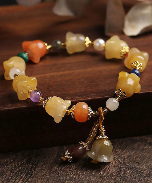 Chic Golden Silk Jade Lily of the Rings Charm Bracelet Ada Fashion