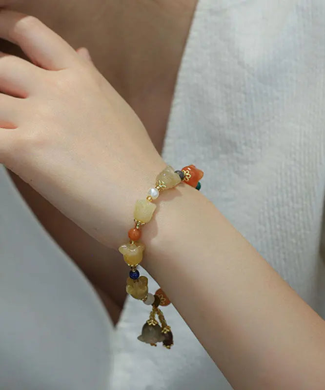 Chic Golden Silk Jade Lily of the Rings Charm Bracelet Ada Fashion