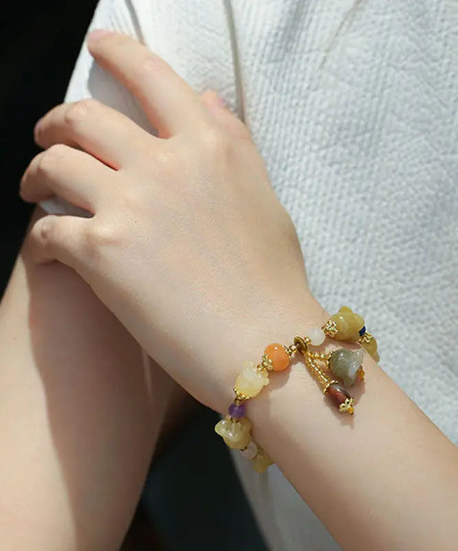 Chic Golden Silk Jade Lily of the Rings Charm Bracelet Ada Fashion