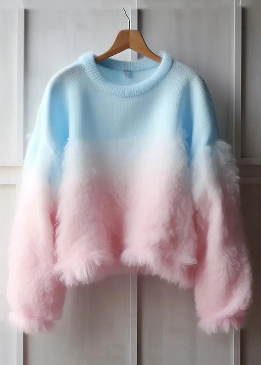 Chic Gradient Color Fluffy  Cozy Cotton Knit Sweaters Fall Ada Fashion