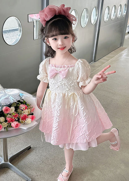 Chic Gradient Pink Ruffled Patchwork Cotton Kids Girls Dresses Summer LY5525 - fabuloryshop