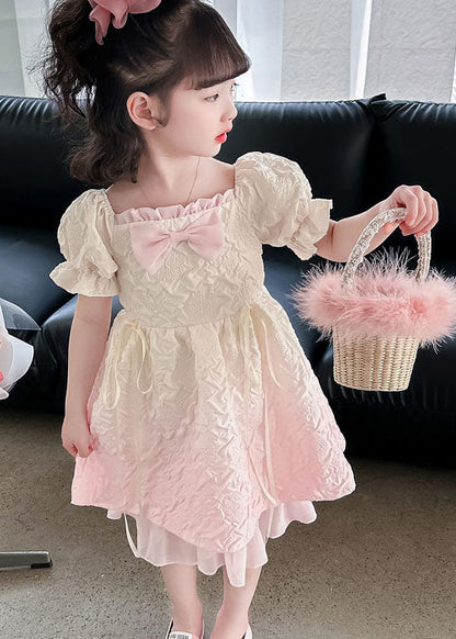 Chic Gradient Pink Ruffled Patchwork Cotton Kids Girls Dresses Summer LY5525 - fabuloryshop