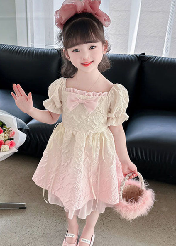 Chic Gradient Pink Ruffled Patchwork Cotton Kids Girls Dresses Summer LY5525 - fabuloryshop