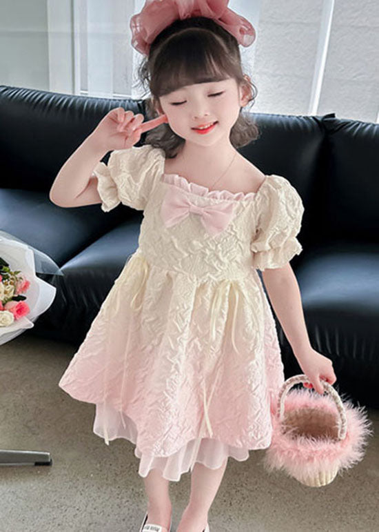 Chic Gradient Pink Ruffled Patchwork Cotton Kids Girls Dresses Summer LY5525 - fabuloryshop