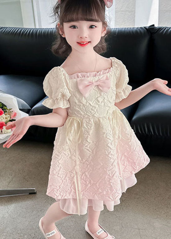 Chic Gradient Pink Ruffled Patchwork Cotton Kids Girls Dresses Summer LY5525 - fabuloryshop