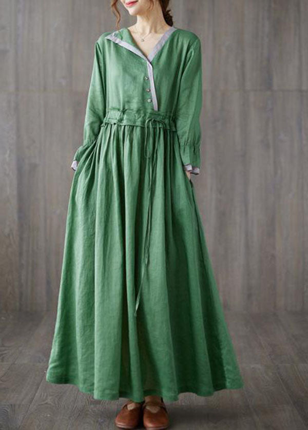 Chic Green Asymmetrical Design Tie Waist Cotton Holiday Dress Spring LY0538