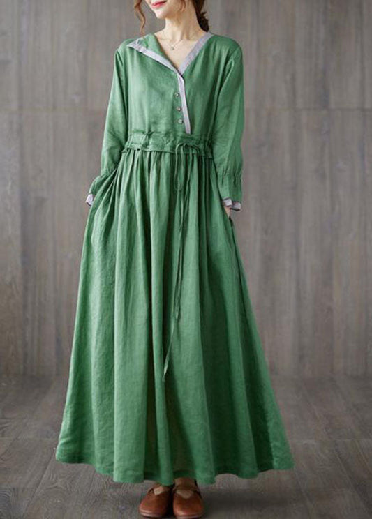 Chic Green Asymmetrical Design Tie Waist Cotton Holiday Dress Spring LY0538 - fabuloryshop