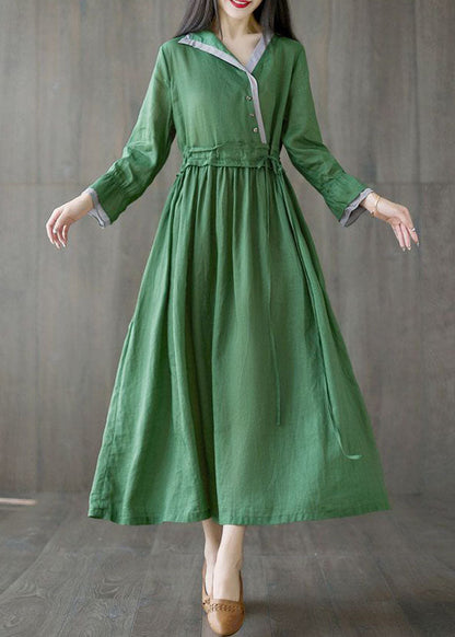 Chic Green Asymmetrical Design Tie Waist Cotton Holiday Dress Spring LY0538 - fabuloryshop