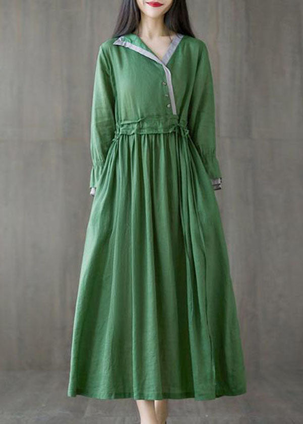 Chic Green Asymmetrical Design Tie Waist Cotton Holiday Dress Spring LY0538