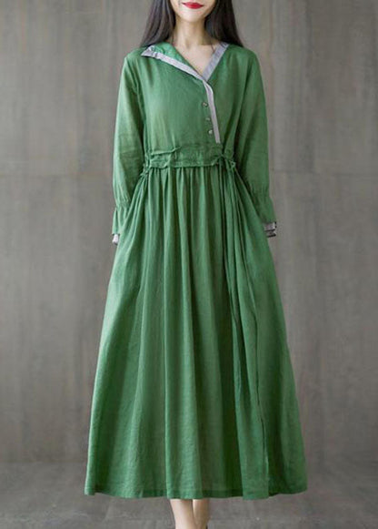 Chic Green Asymmetrical Design Tie Waist Cotton Holiday Dress Spring LY0538 - fabuloryshop