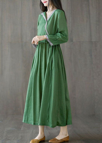 Chic Green Asymmetrical Design Tie Waist Cotton Holiday Dress Spring LY0538 - fabuloryshop