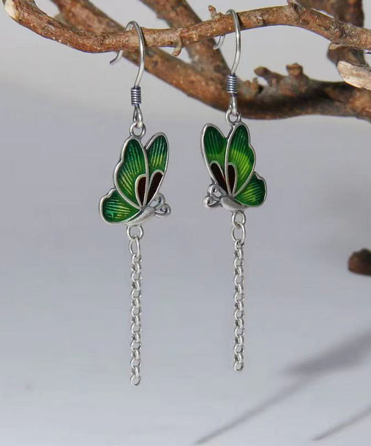 Chic Green Butterfly Patchwork Silver Drop Earrings Ada Fashion