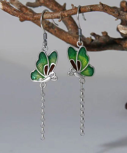 Chic Green Butterfly Patchwork Silver Drop Earrings Ada Fashion