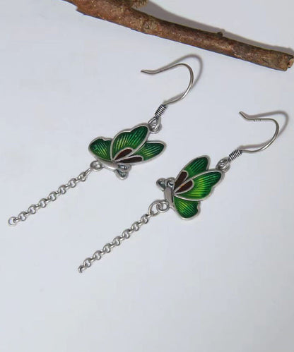 Chic Green Butterfly Patchwork Silver Drop Earrings Ada Fashion