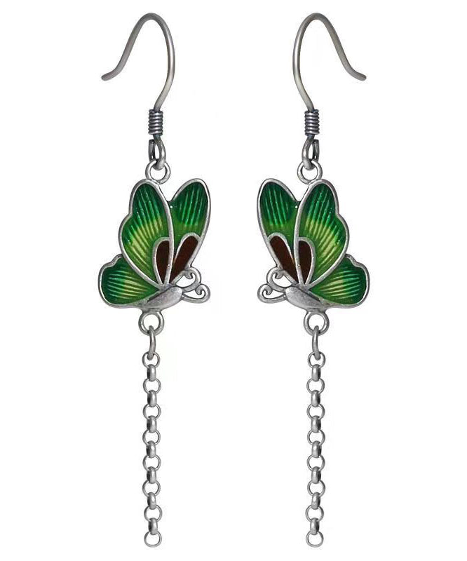 Chic Green Butterfly Patchwork Silver Drop Earrings Ada Fashion