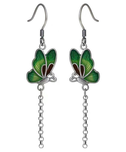 Chic Green Butterfly Patchwork Silver Drop Earrings Ada Fashion