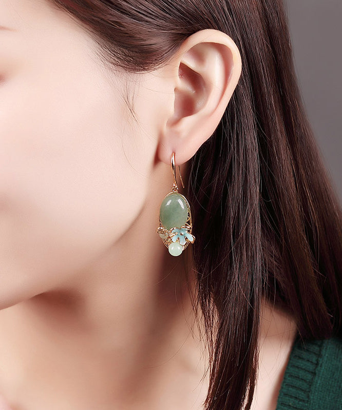 Chic Green Copper Pearl Jade Cloisonne Drop Earrings LY2280
