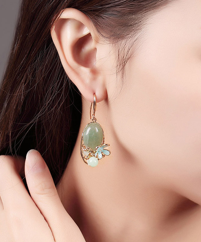 Chic Green Copper Pearl Jade Cloisonne Drop Earrings LY2280 - fabuloryshop