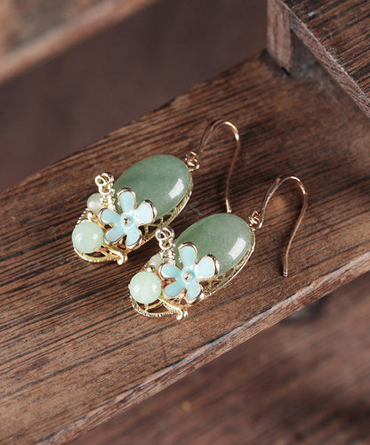 Chic Green Copper Pearl Jade Cloisonne Drop Earrings LY2280 - fabuloryshop