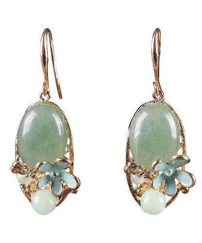 Chic Green Copper Pearl Jade Cloisonne Drop Earrings LY2280 - fabuloryshop