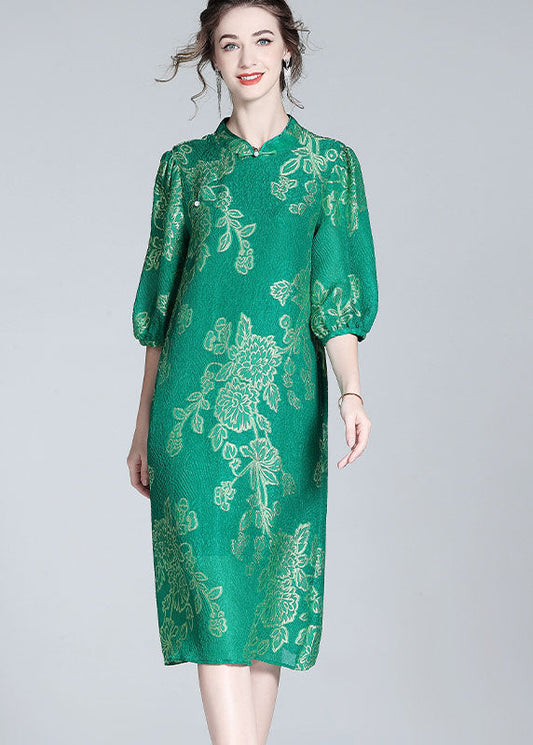 Chic Green Embroideried Patchwork Chinese Button Silk Dresses Summer LY0118 - fabuloryshop