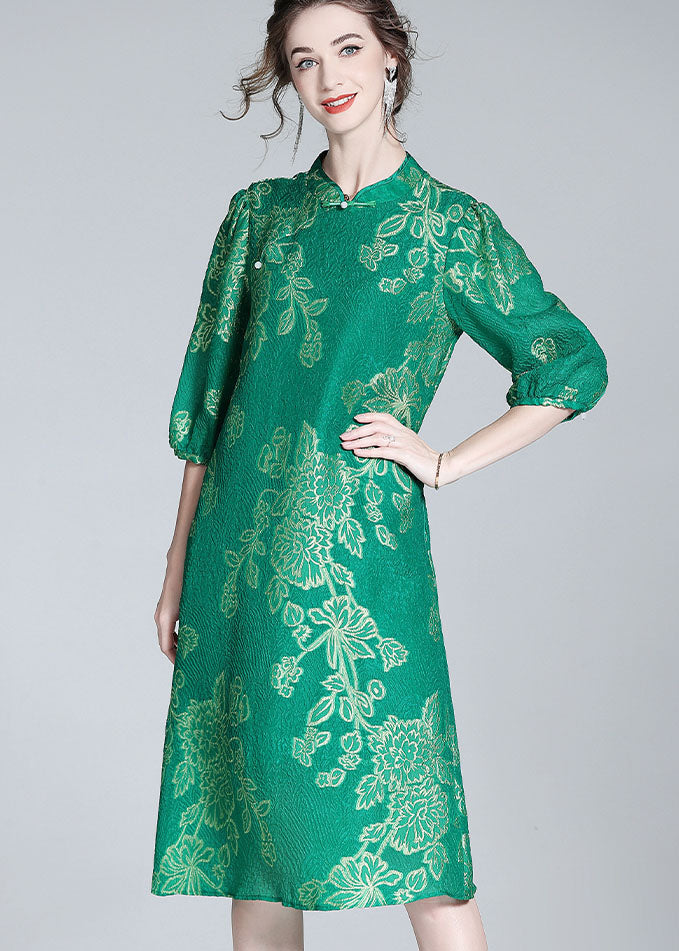 Chic Green Embroideried Patchwork Chinese Button Silk Dresses Summer LY0118 - fabuloryshop