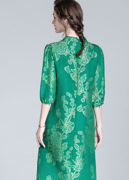 Chic Green Embroideried Patchwork Chinese Button Silk Dresses Summer LY0118 - fabuloryshop