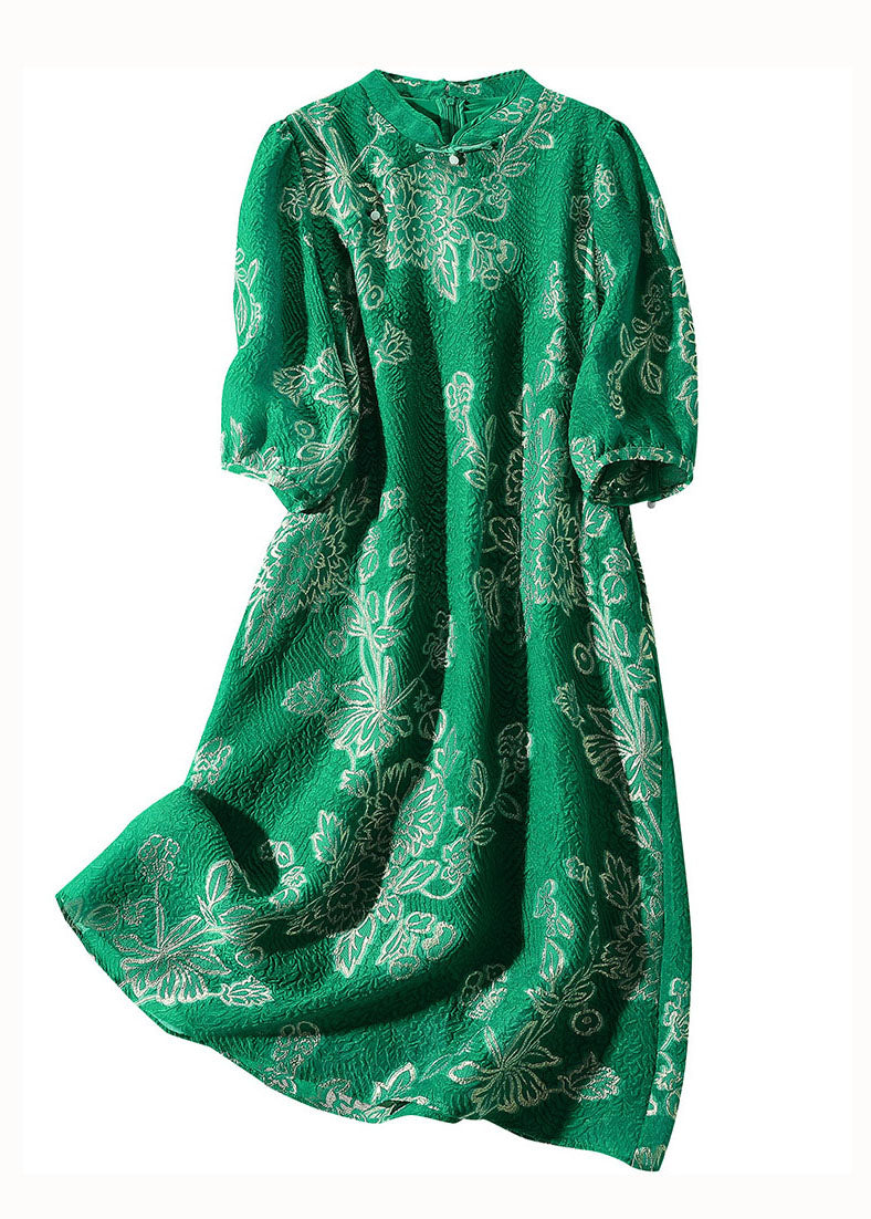 Chic Green Embroideried Patchwork Chinese Button Silk Dresses Summer LY0118 - fabuloryshop