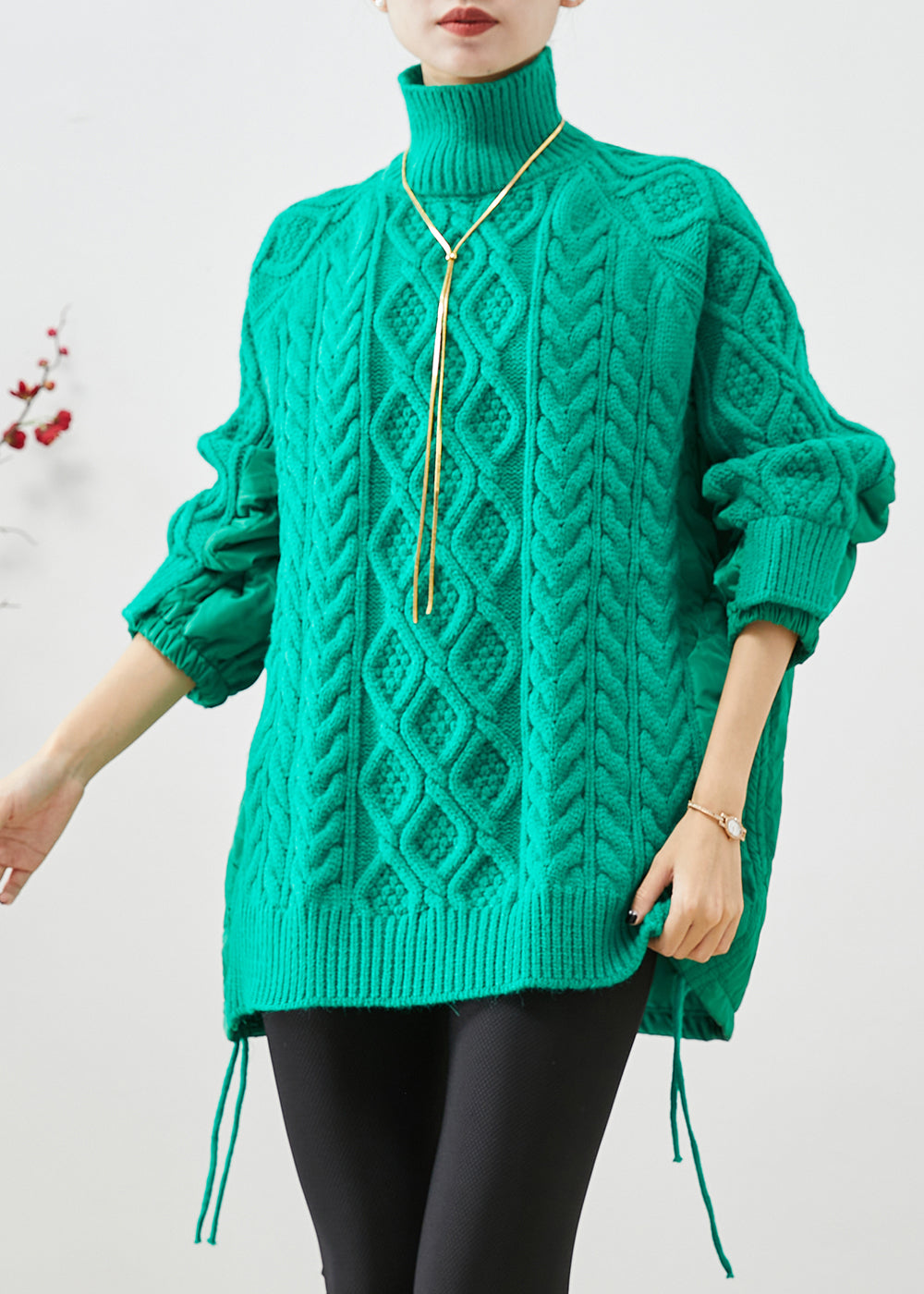 Chic Green High Neck Thick Patchwork Knit Sweaters Winter Ada Fashion