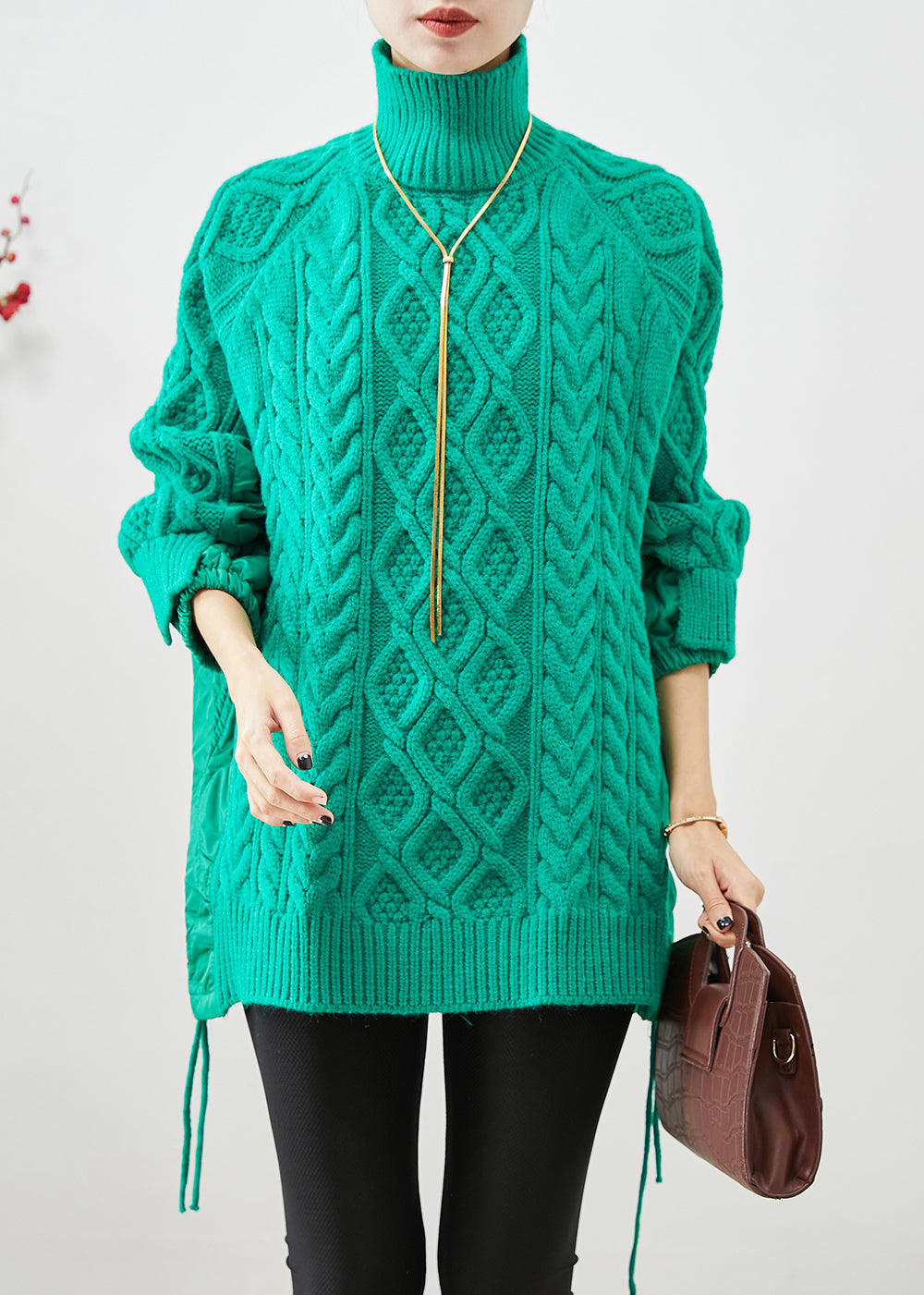 Chic Green High Neck Thick Patchwork Knit Sweaters Winter Ada Fashion