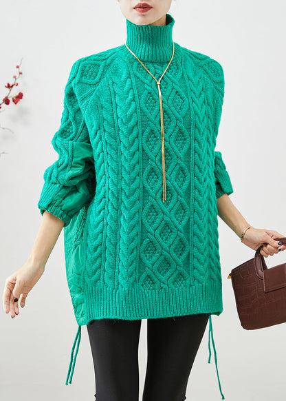 Chic Green High Neck Thick Patchwork Knit Sweaters Winter Ada Fashion