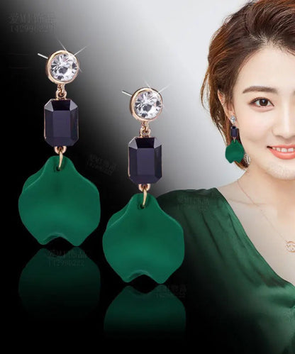 Chic Green Overgild Zircon Resin Floral Drop Earrings Ada Fashion