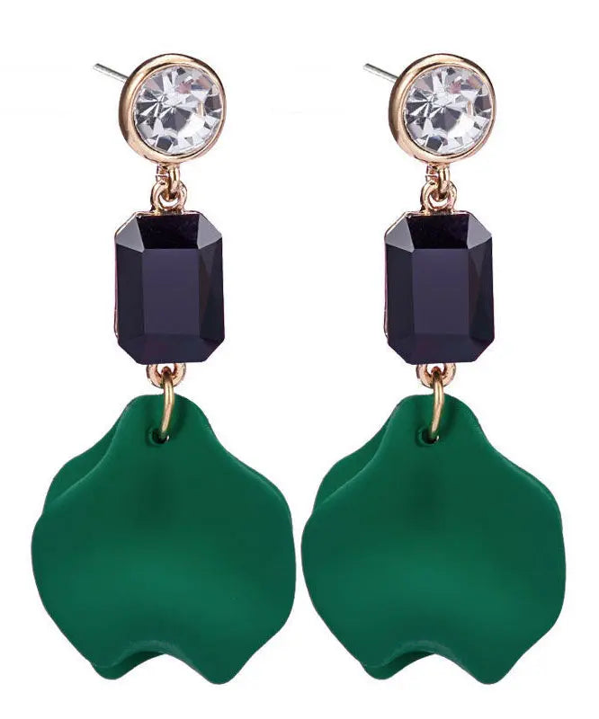 Chic Green Overgild Zircon Resin Floral Drop Earrings Ada Fashion