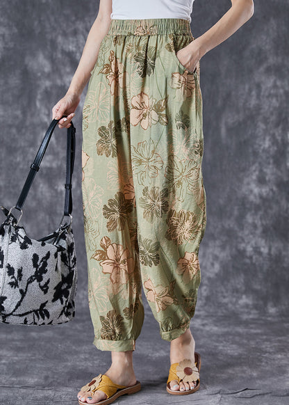 Chic Green Oversized Pockets Print Cotton Harem Pants Summer TD1051 - fabuloryshop