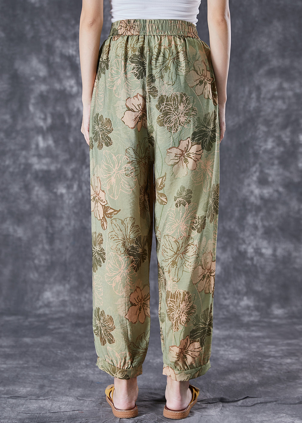 Chic Green Oversized Pockets Print Cotton Harem Pants Summer TD1051 - fabuloryshop