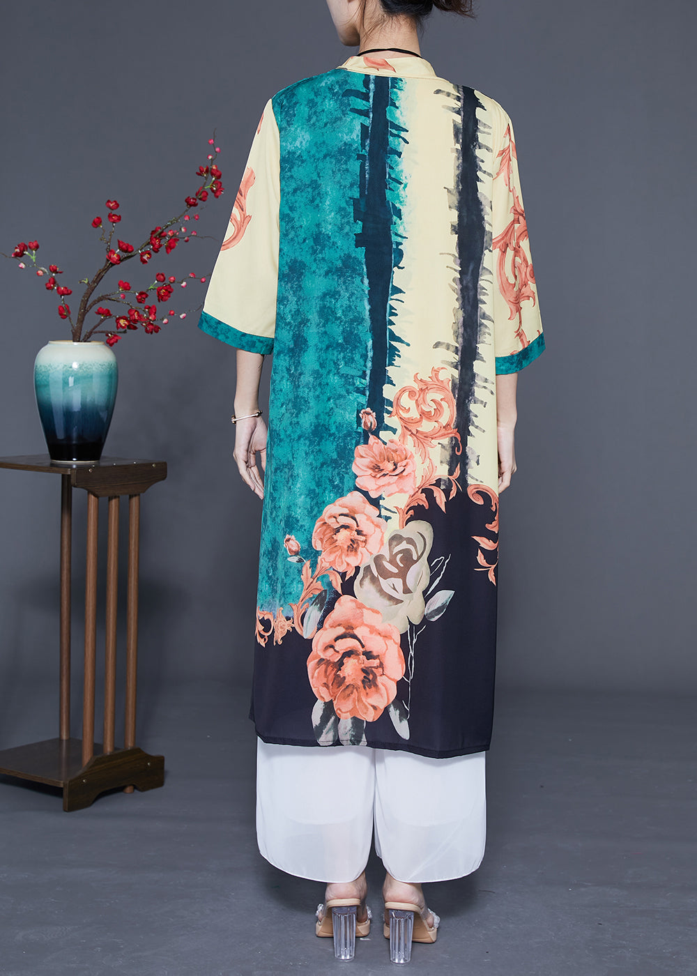 Chic Green Oversized Print Chinese Style Silk Women Sets 2 Pieces Spring LC0423 - fabuloryshop