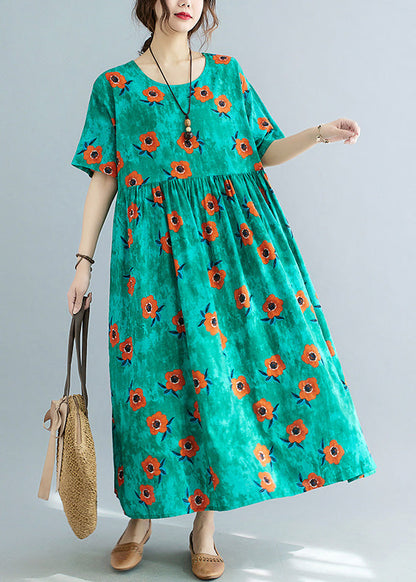 Chic Green Print Patchwork Cozy Holiday Maxi Dress Summer LY6066 - fabuloryshop