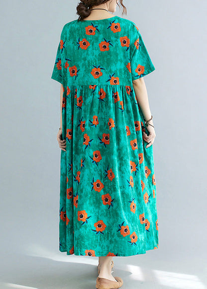 Chic Green Print Patchwork Cozy Holiday Maxi Dress Summer LY6066 - fabuloryshop