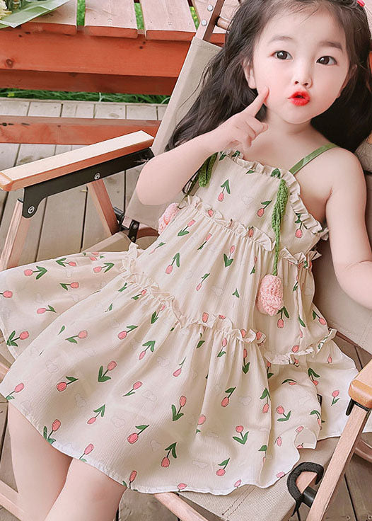 Chic Green Print Ruffled Patchwork Cotton Baby Girls Sundress Sleeveless Ada Fashion