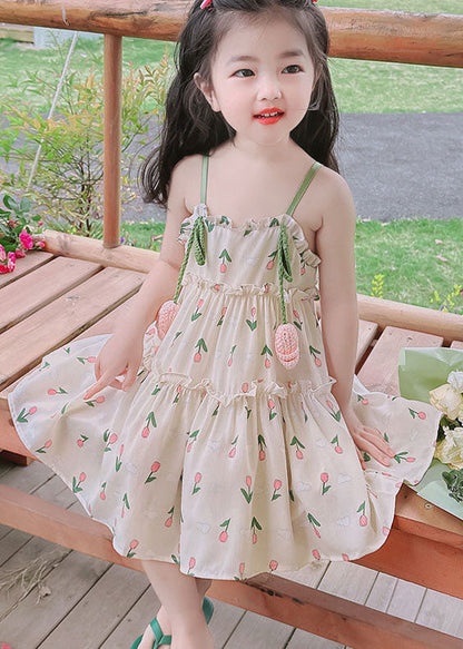 Chic Green Print Ruffled Patchwork Cotton Baby Girls Sundress Sleeveless Ada Fashion