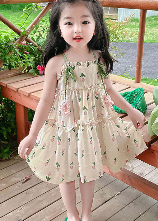 Chic Green Print Ruffled Patchwork Cotton Baby Girls Sundress Sleeveless Ada Fashion