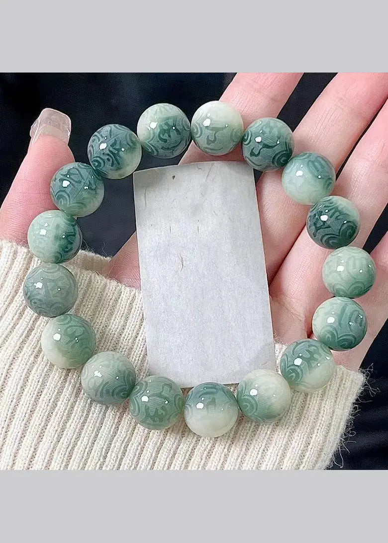 Chic Green Six Word Proverbs for Peace Bodhi Bracelet Ada Fashion