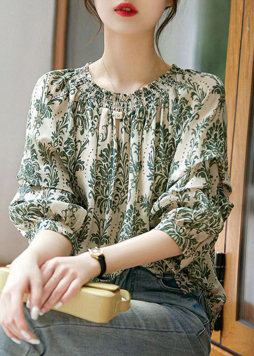 Chic Green Slash Neck Print Patchwork Chiffon Shirt Tops Summer TP1027 - fabuloryshop