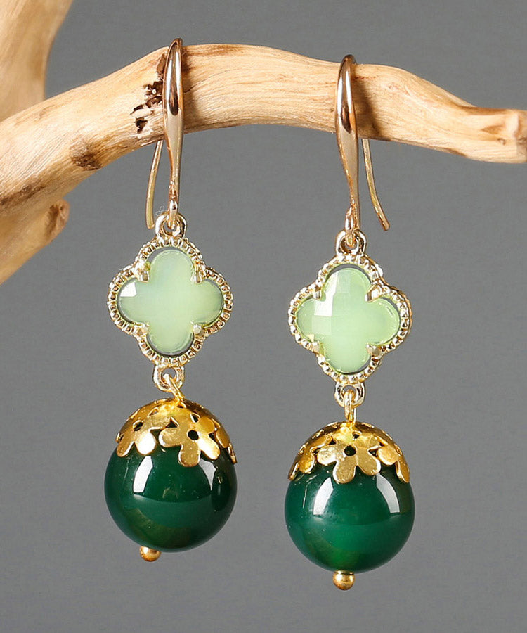 Chic Green Sterling Silver Agate Coloured Glaze Clover Drop Earrings LY2039 - fabuloryshop