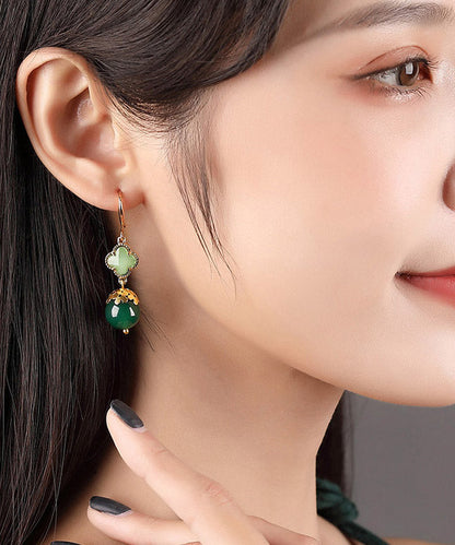 Chic Green Sterling Silver Agate Coloured Glaze Clover Drop Earrings LY2039 - fabuloryshop