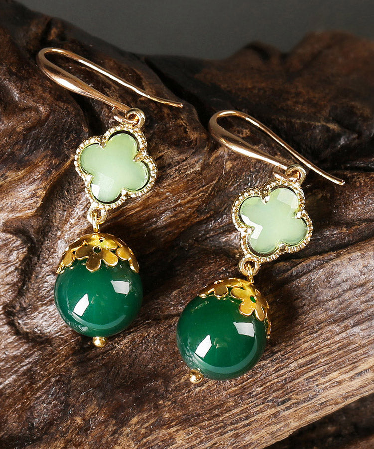 Chic Green Sterling Silver Agate Coloured Glaze Clover Drop Earrings LY2039 - fabuloryshop