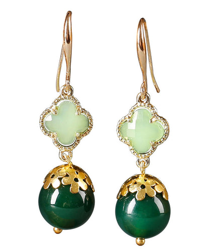 Chic Green Sterling Silver Agate Coloured Glaze Clover Drop Earrings LY2039 - fabuloryshop