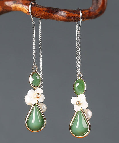 Chic Green Sterling Silver Coloured Glaze Pearl Shell Flower Drop Earrings LY2274 - fabuloryshop