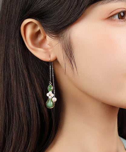 Chic Green Sterling Silver Coloured Glaze Pearl Shell Flower Drop Earrings LY2274 - fabuloryshop