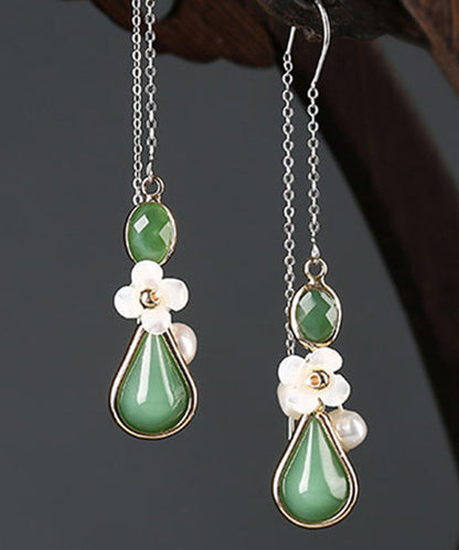 Chic Green Sterling Silver Coloured Glaze Pearl Shell Flower Drop Earrings LY2274 - fabuloryshop